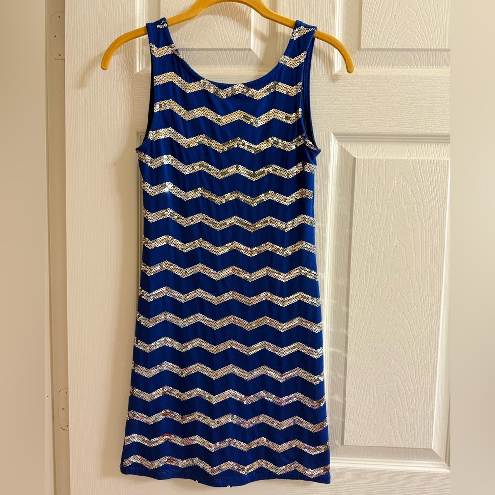 Derek Heart Blue and Silver Chevron Mini Dress